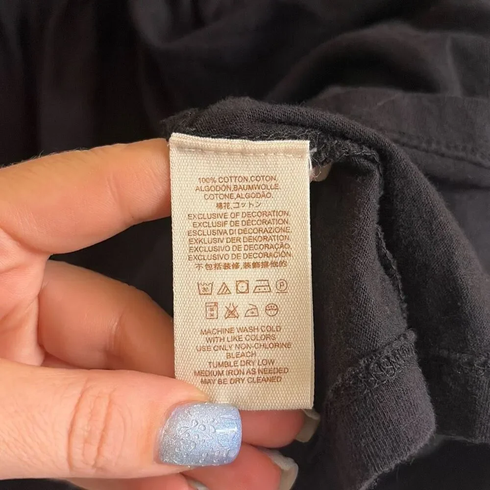 ✨FREE PEOPLE Embroidered Penny Tee Shirt Black Sz Small Top✨